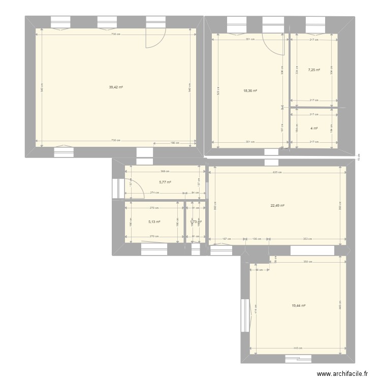 Plan initial Carbon blanc. Plan de 13 pièces et 166 m2