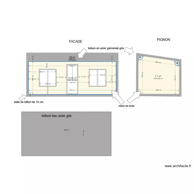FACADE ET PIGNON ABRI. Plan de 