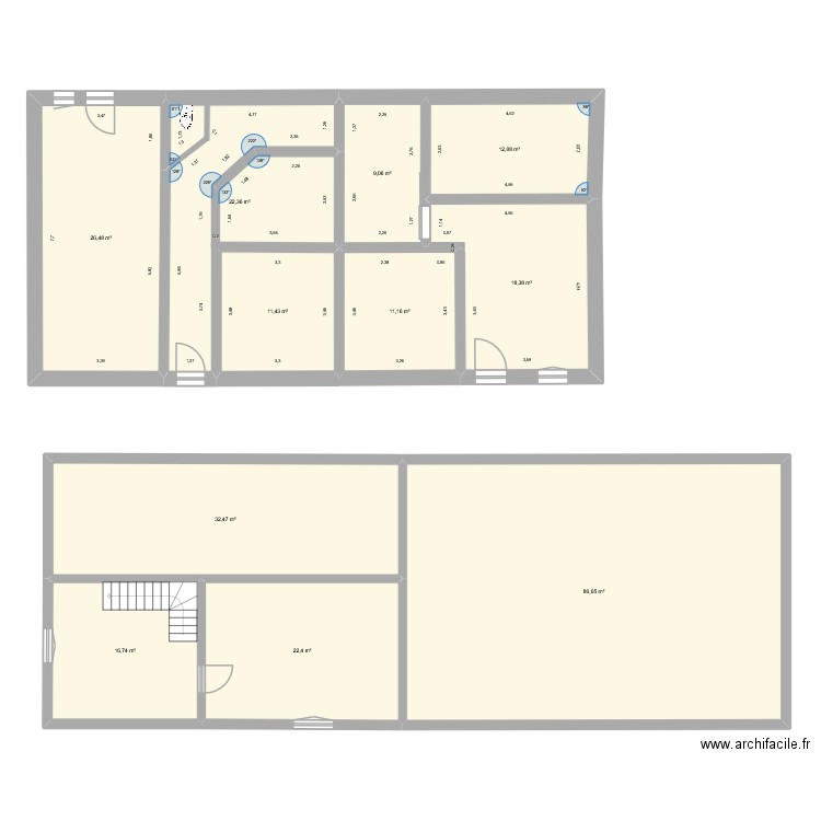 Rez-de-chaussée. Plan de 11 pièces et 263 m2