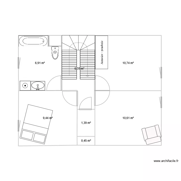 les lavandi&egrave;res &eacute;tage. Plan de 7  et 46 m²