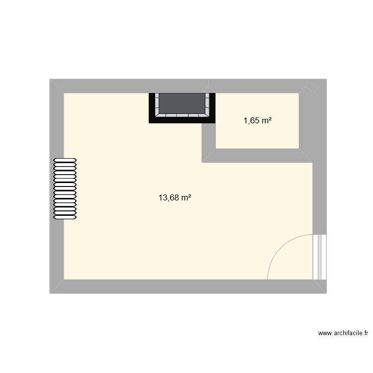 chambre sud. Plan de 2 pièces et 15 m2