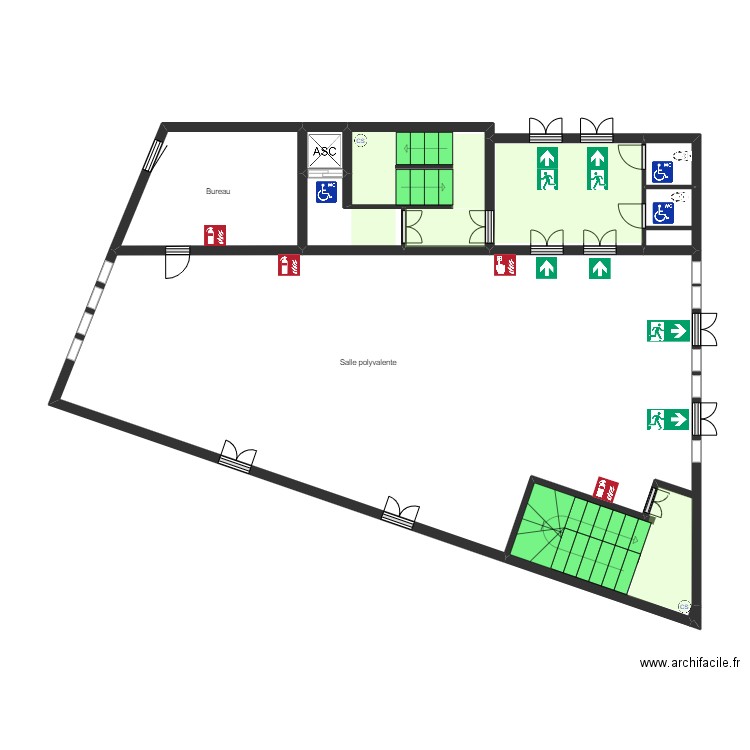 Mosquée 1er étage Nord. Plan de 9 pièces et 74 m2