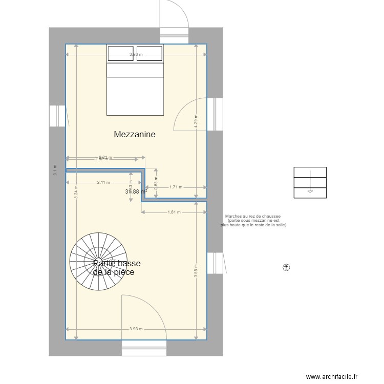 mezzanine pour escaliers colimacon. Plan de 0 pièce et 0 m2