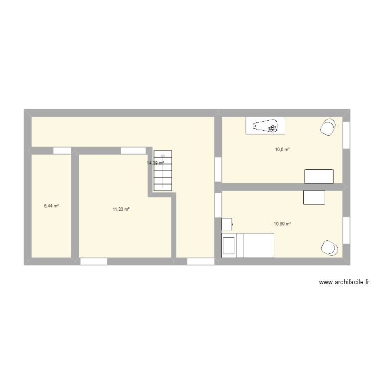 ESCALIER CHAM. Plan de 5 pièces et 52 m2