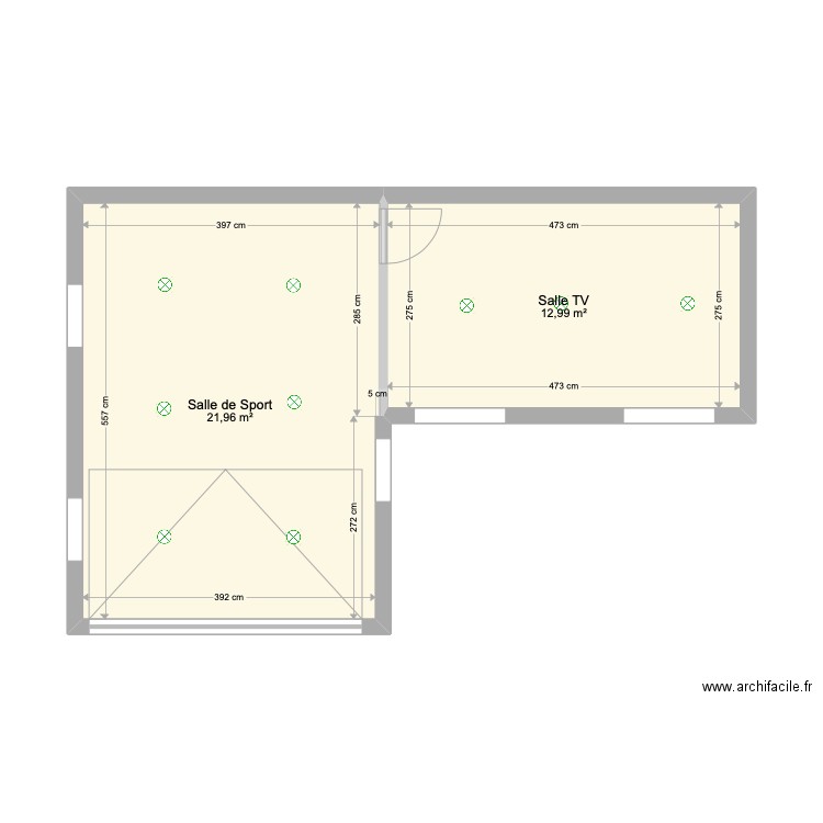 Atelier -> Sport & Cinema - SANS MEUBLES. Plan de 2 pièces et 35 m2