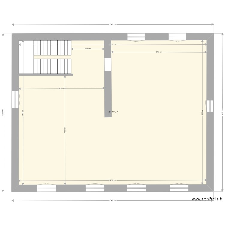 plan côtes extérieures 1er étage vide. Plan de 1 pièce et 122 m2