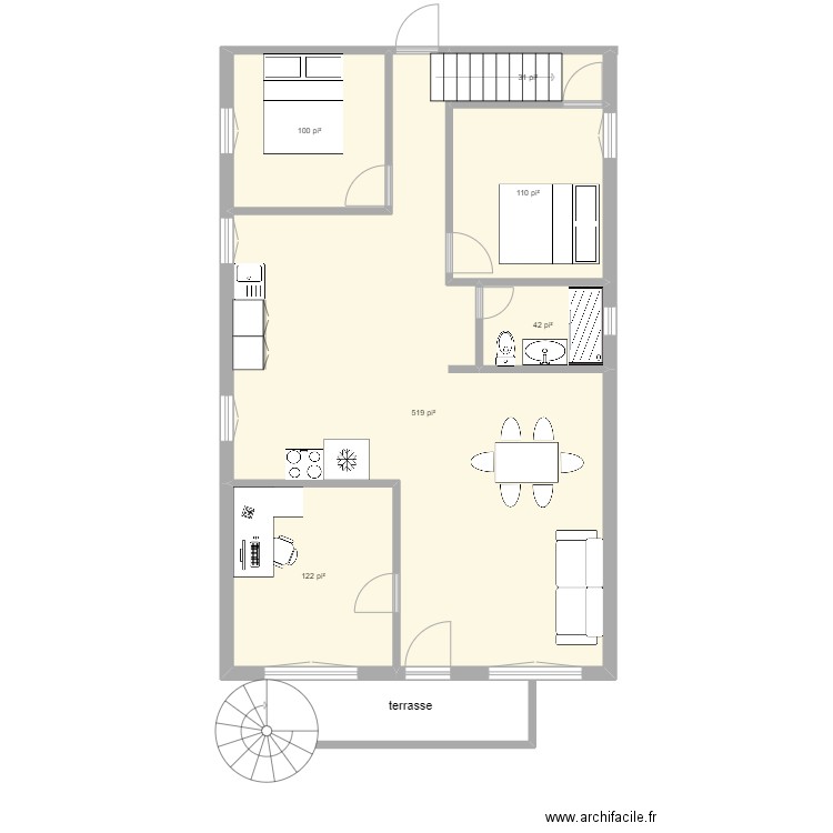 242  avant avec acces toit. Plan de 6 pièces et 86 m2