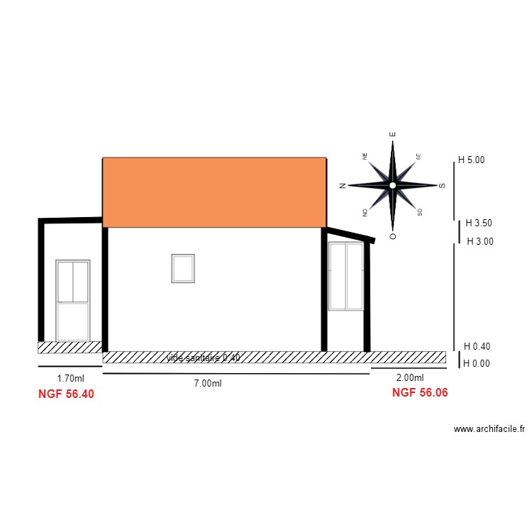 Facade OUEST                  chalet 32. Plan de 1 pièce et 8 m2