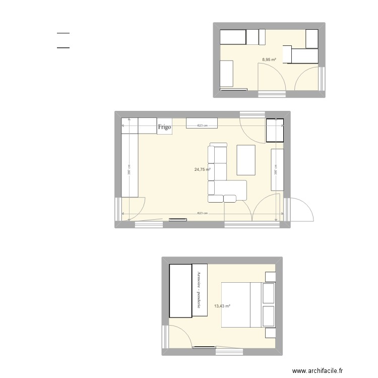 appart. Plan de 3 pièces et 47 m2