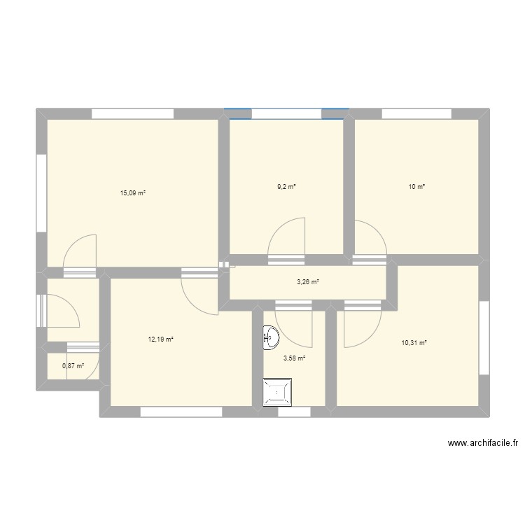 F4 Actuel. Plan de 8 pièces et 65 m2