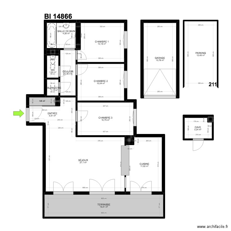 BI 14866. Plan de 20 pièces et 133 m2