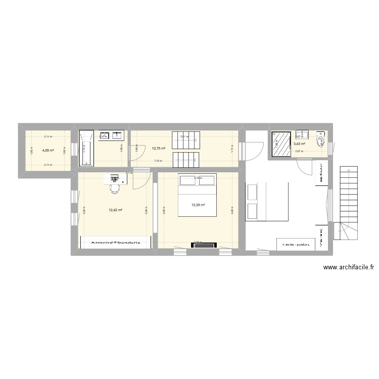 Gevaert 114 étage 1. Plan de 5 pièces et 46 m2
