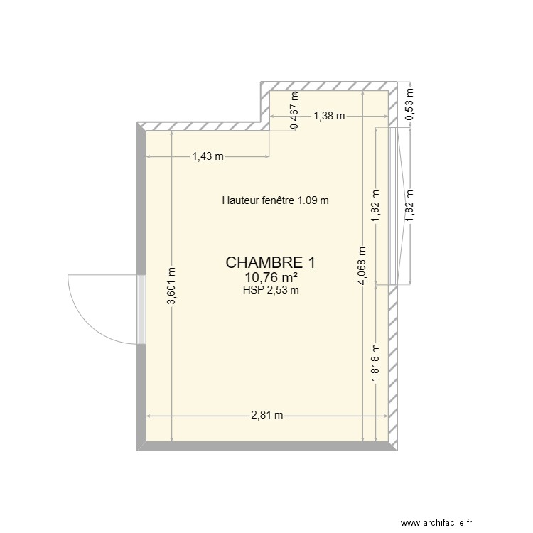 chambre 1. Plan de 1 pièce et 11 m2