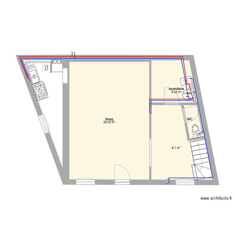 rdc avec plomberie. Plan de 0 pièce et 0 m2