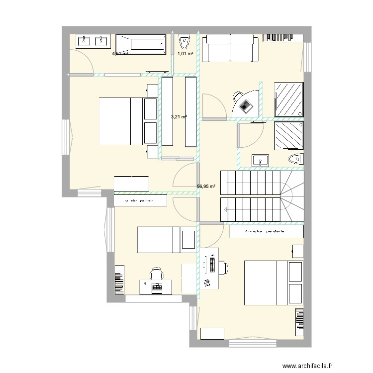 1er étage Villa la Turbie 1. Plan de 4 pièces et 66 m2