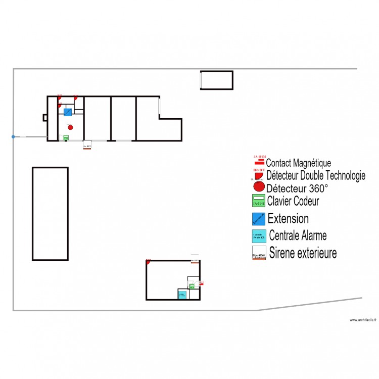 KAN SPRL Projet Alarme. Plan de 15 pièces et 50 m2