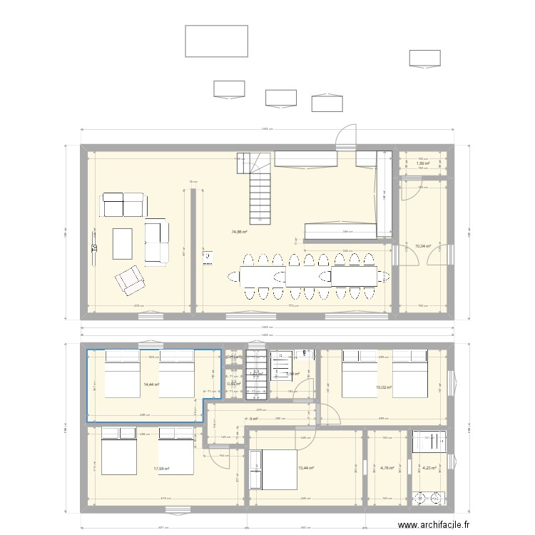Projet Grange Neuville 3. Plan de 14 pièces et 168 m2