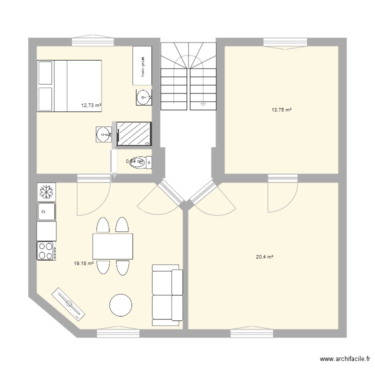 Maria plan 3 Abbaye 32 . Plan de 5 pièces et 67 m2