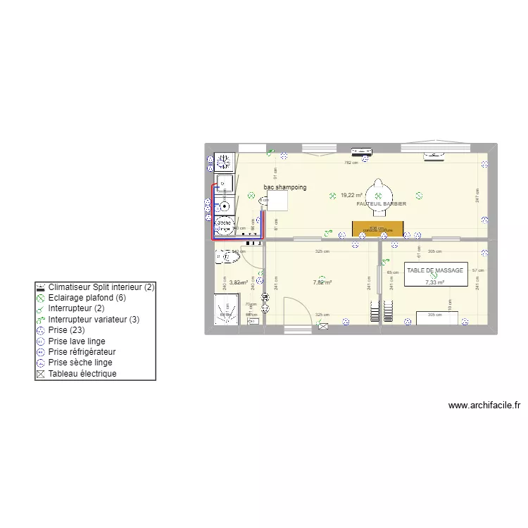 SALON  avec ancienne cloison. Plan de 