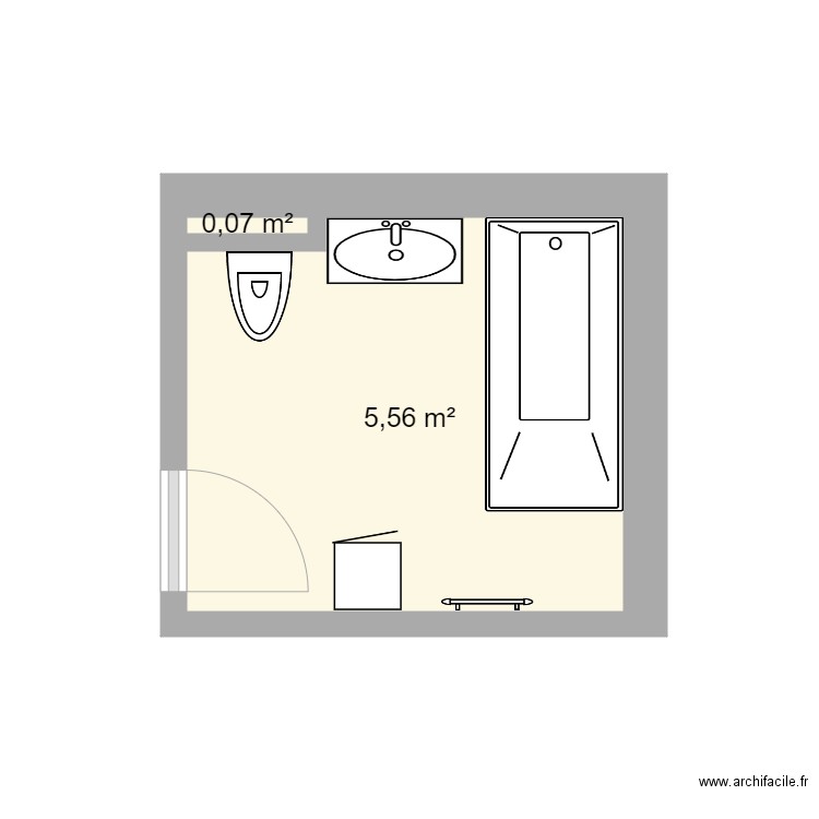 salle de bain Ber. Plan de 2 pièces et 6 m2