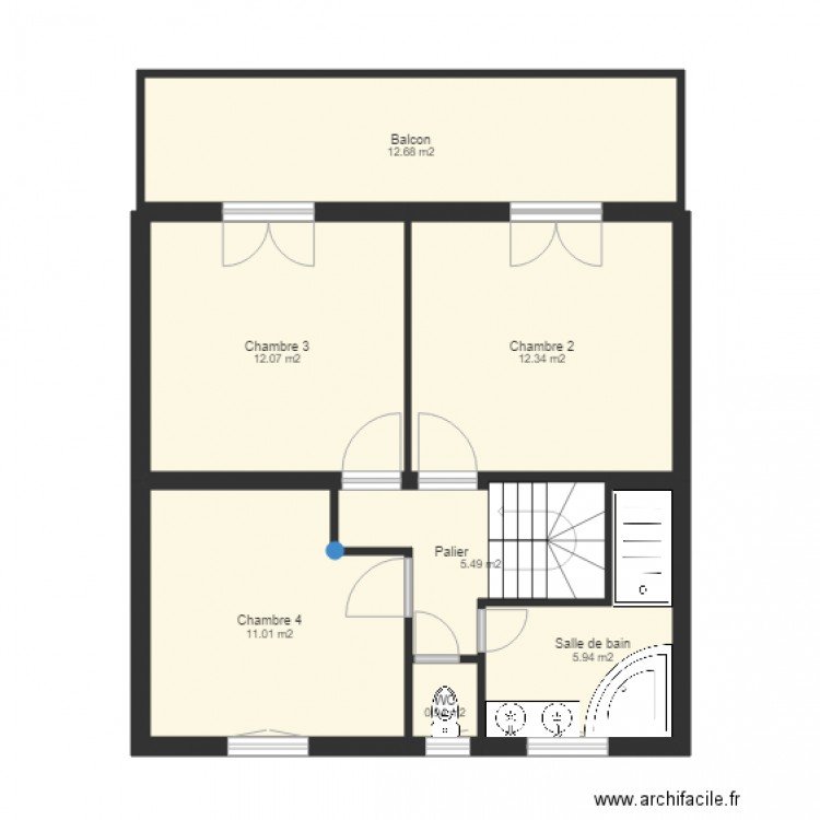 montfermeil etage vide PC 1/50. Plan de 7 pièces et 60 m2