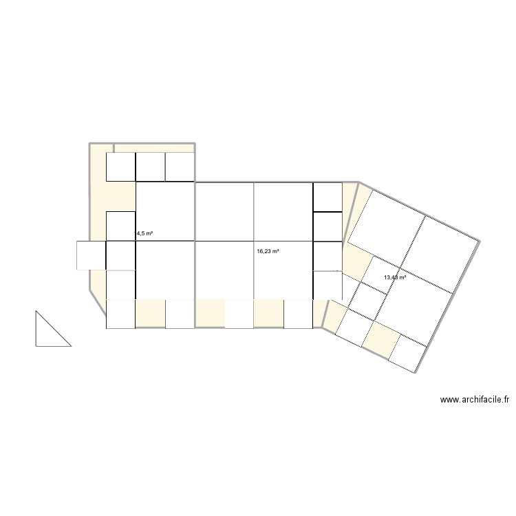 Terrasse. Plan de 3 pièces et 44 m2