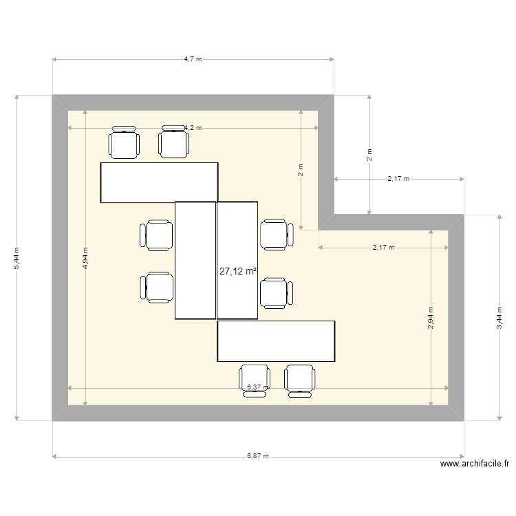 BUREAU2. Plan de 1 pièce et 27 m2