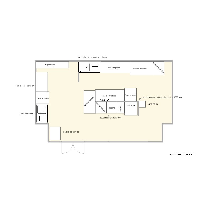 TETES HAUTES. Plan de 1 pièce et 39 m2