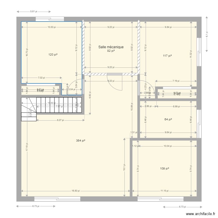 Lac Dion S-sol. Plan de 8 pièces et 82 m2