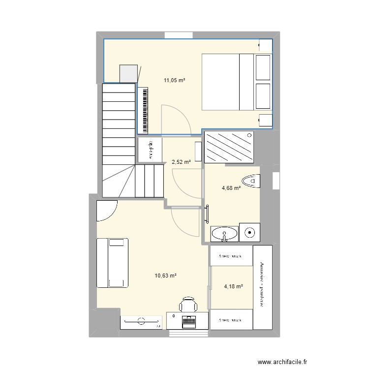 B05 étage 2 version finale. Plan de 9 pièces et 38 m2