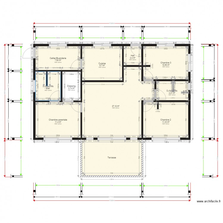 Maison avec cotations. Plan de 0 pièce et 0 m2