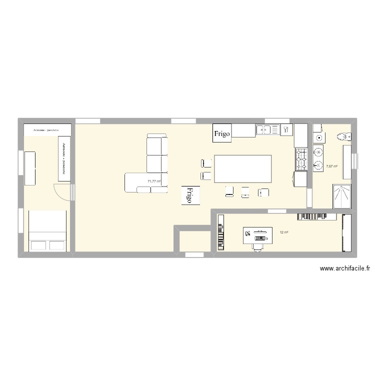 Haut extension 2. Plan de 3 pièces et 91 m2