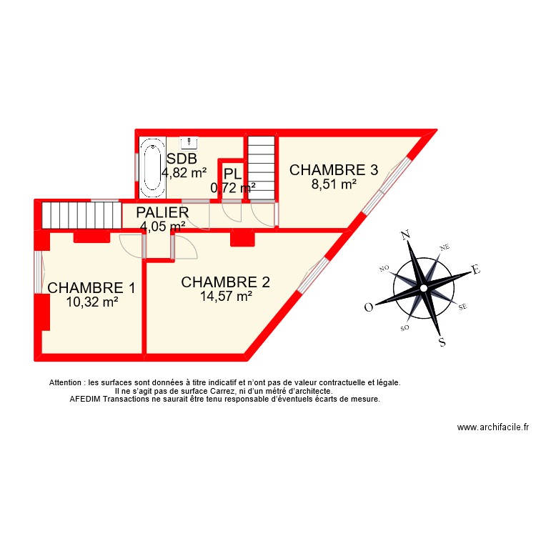 BI 10160 ETAGE . Plan de 10 pièces et 47 m2