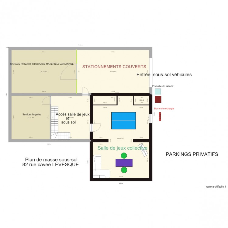 cavee leveque sous sol aménagé. Plan de 7 pièces et 286 m2