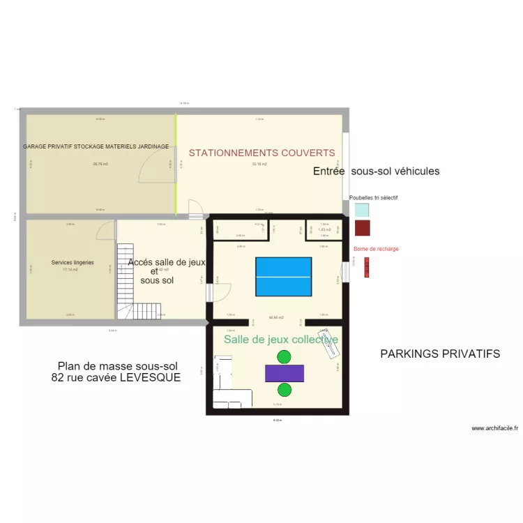 cavee leveque sous sol am&eacute;nag&eacute;. Plan de 