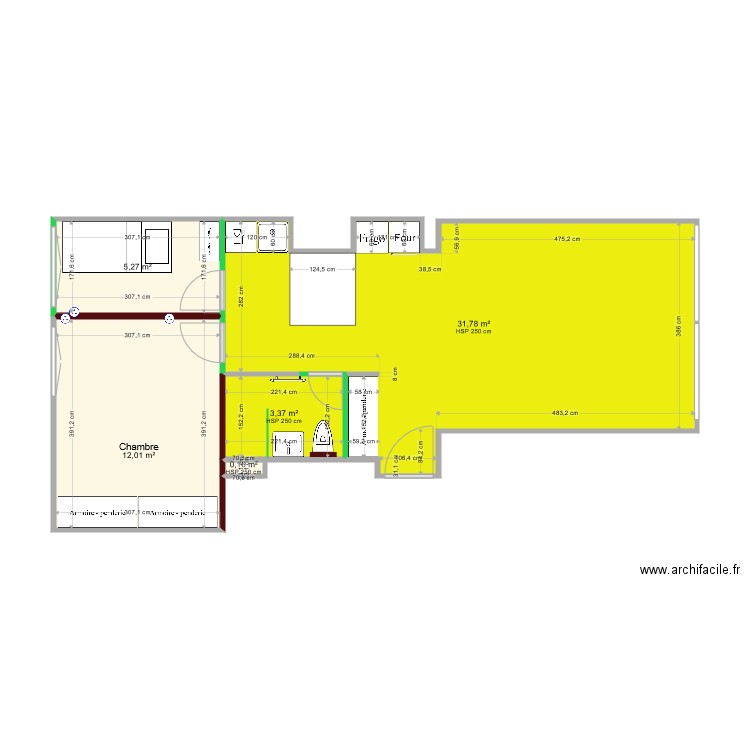 Les Crosets v2. Plan de 5 pièces et 53 m2