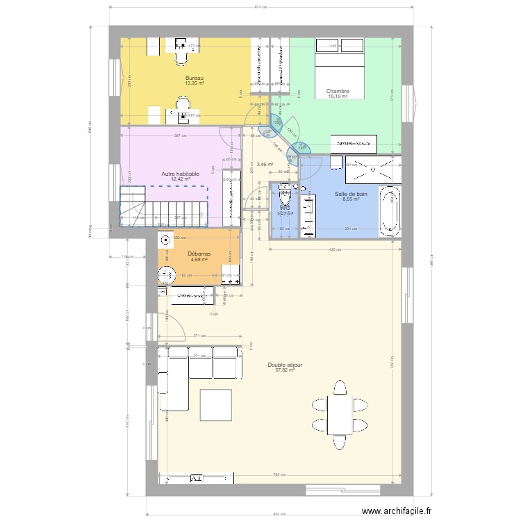 Plan combles. Plan de 16 pièces et 234 m2