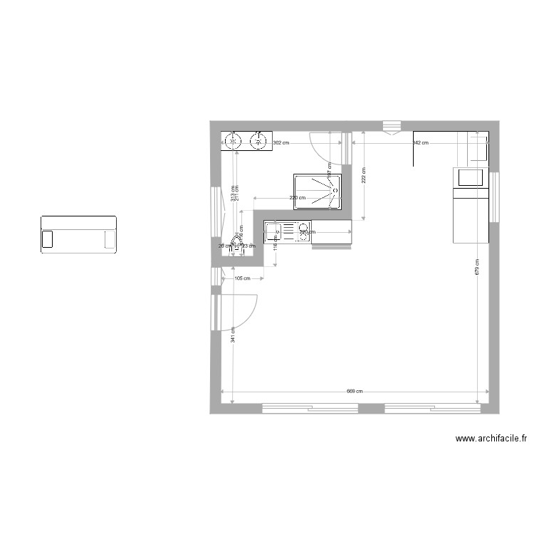 studio. Plan de 0 pièce et 0 m2