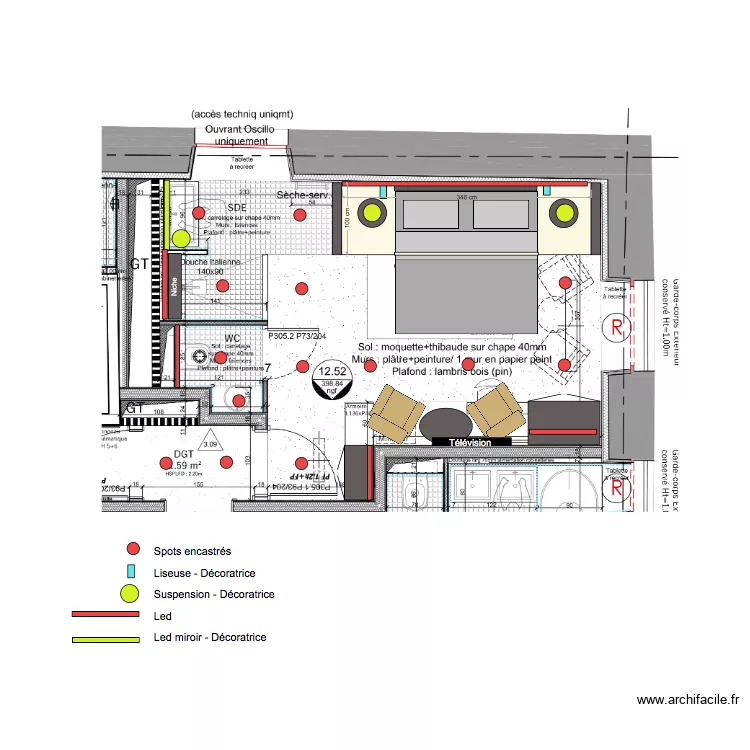 Chambre 5 Plan &eacute;clairage. Plan de 