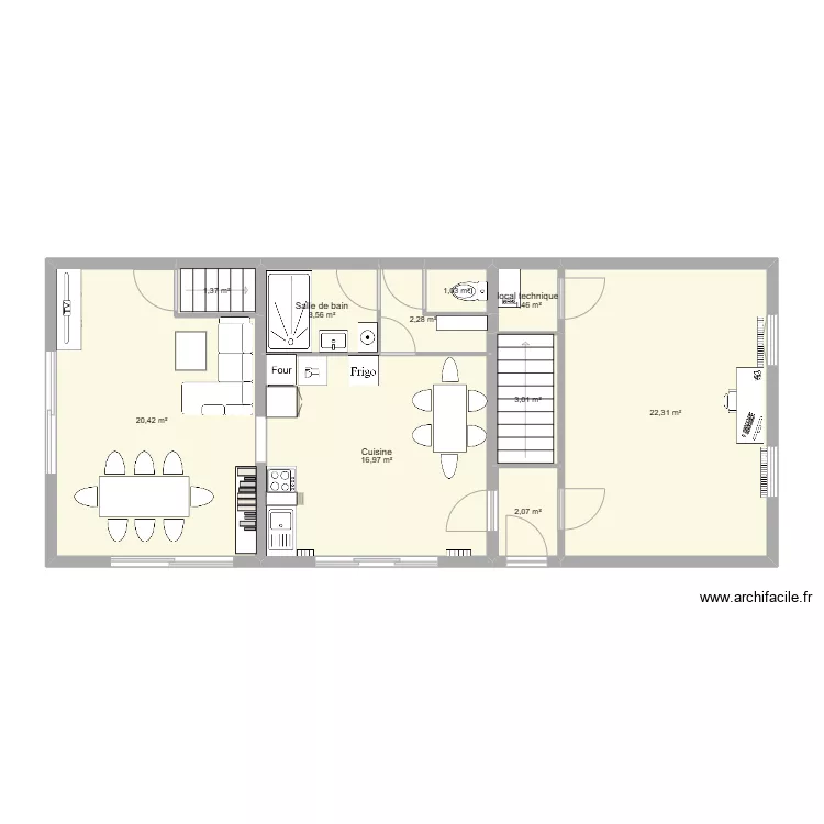 Plan RDC avec ouvertures cuisine et grange Existant bis. Plan de 