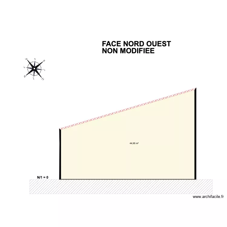 Face Nord ouest projet&eacute;e. Plan de 
