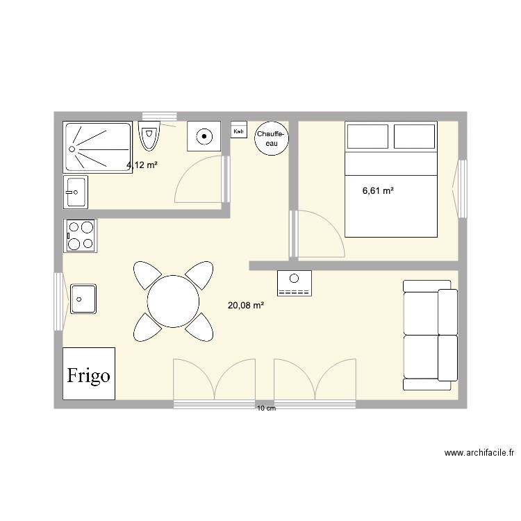 studio. Plan de 3 pièces et 31 m2