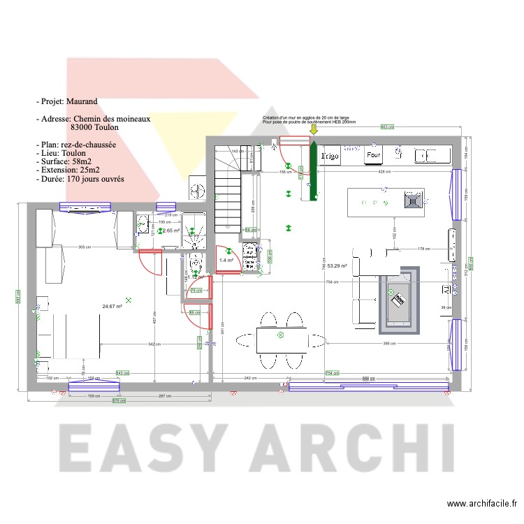 Projet Maurand Rez de chaussée . Plan de 0 pièce et 0 m2