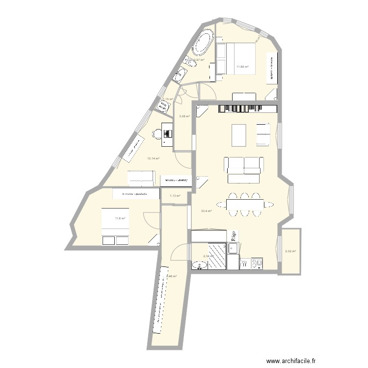 tolbiac 13eme ter caro toilette 2. Plan de 0 pièce et 0 m2