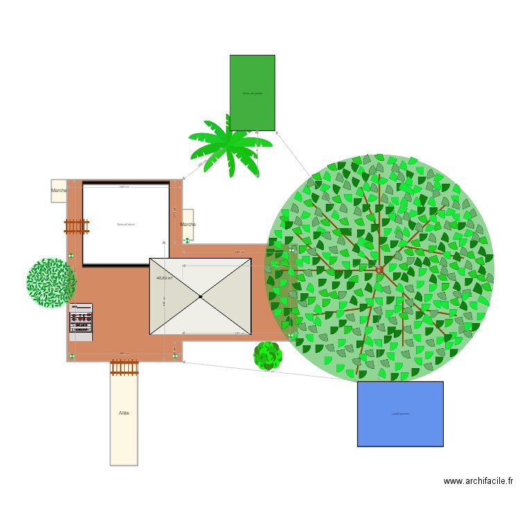 Terrasse bas projet. Plan de 4 pièces et 54 m2