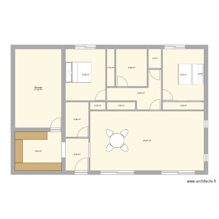 projet. Plan de 14 pièces et 129 m2