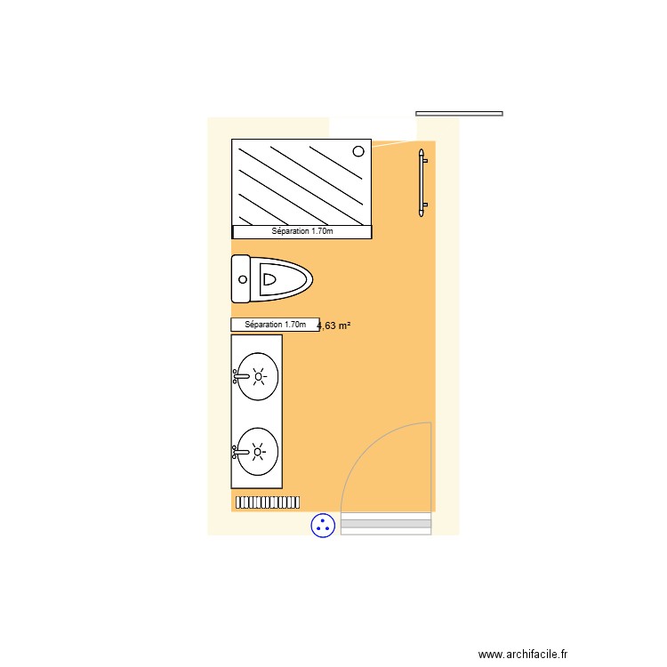 Salle de bain. Plan de 1 pièce et 5 m2