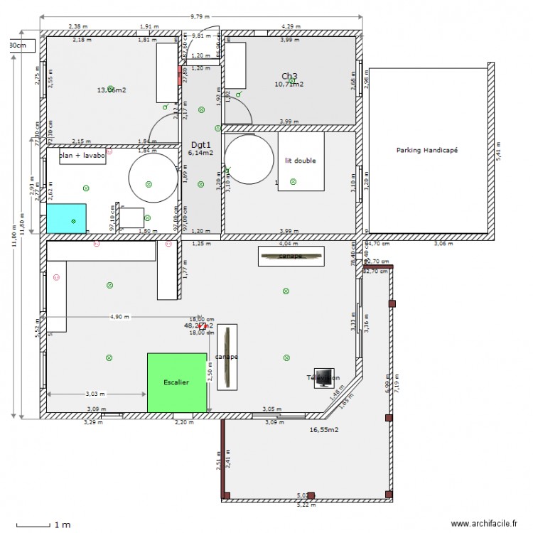 RDC JRL DIM1 Sans Cloisons ds SDB test elec.. Plan de 0 pièce et 0 m2