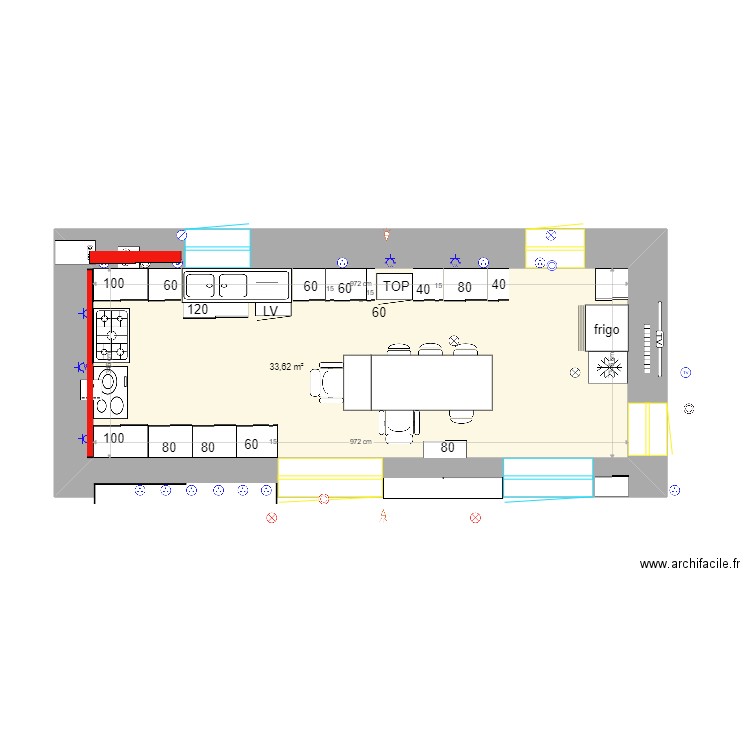 CUISINE FINAL1 der 032022. Plan de 1 pièce et 34 m2