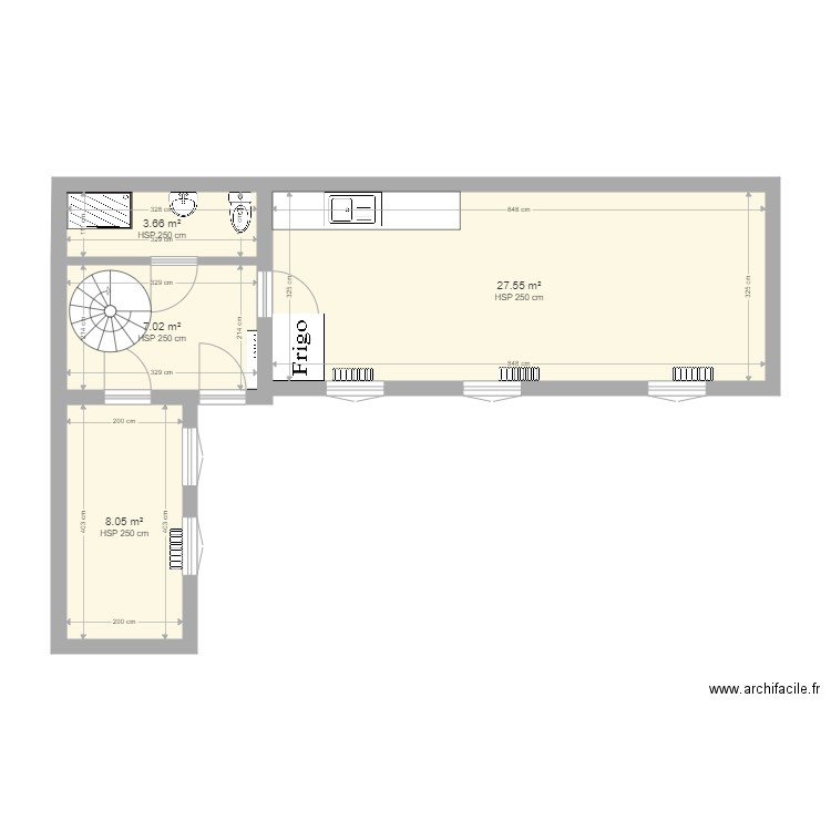 de la taille après. Plan de 4 pièces et 46 m2